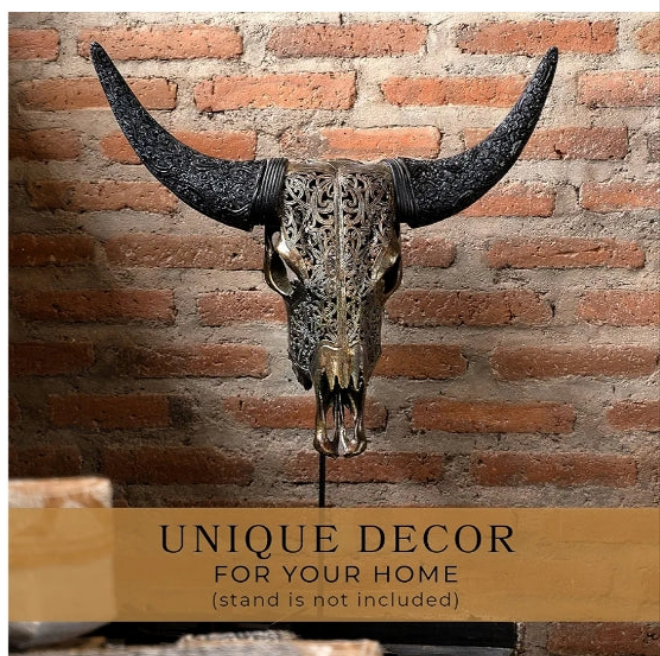 Hand-Crafted Real Authentic Taxidermy Cow Skull/Bull Skull Wall Decor with XL Horns/Real Animal Cow Skull Wall Decor (Hand-Carved Horns)