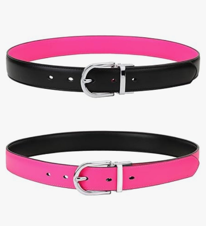Reversible Belt Genuine Leather Fashion Belt With Single Prong Buckle For Women Youth Kids (1 Belt for 2 Colors)