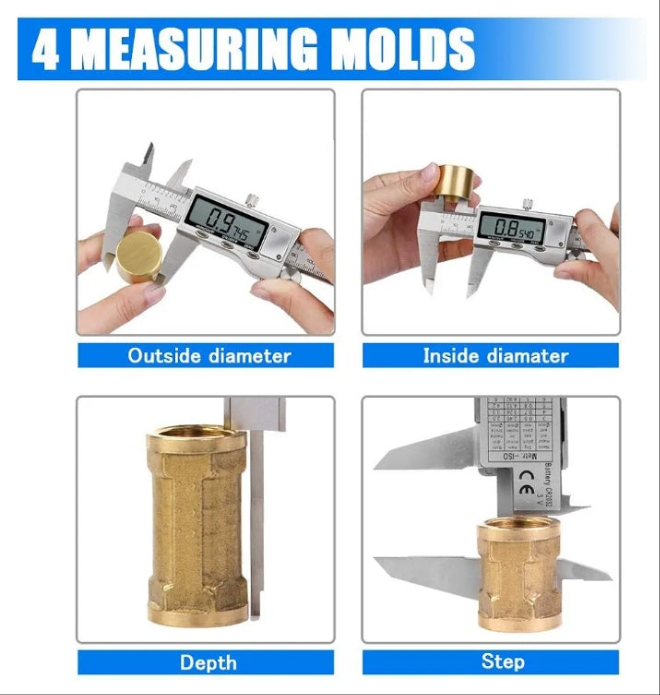 Digital Caliper Measuring Tool, Stainless Steel Vernier Caliper Digital Micrometer with Large LCD Screen, Easy Switch from Inch Metric Fraction, 6 Inch Caliper Tool for DIY/Household