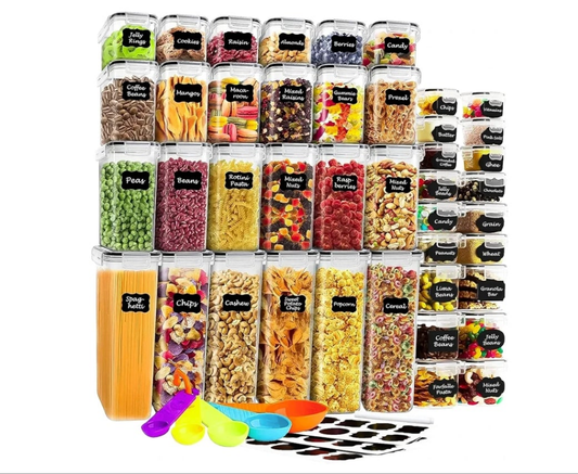 42 PACK Airtight Food Storage Containers Set with Lids for Kitchen & Pantry Organization - BPA-Free for Cereal, Pasta, Rice, Vegetables, Fruits & Flour - Markers & Labels Included