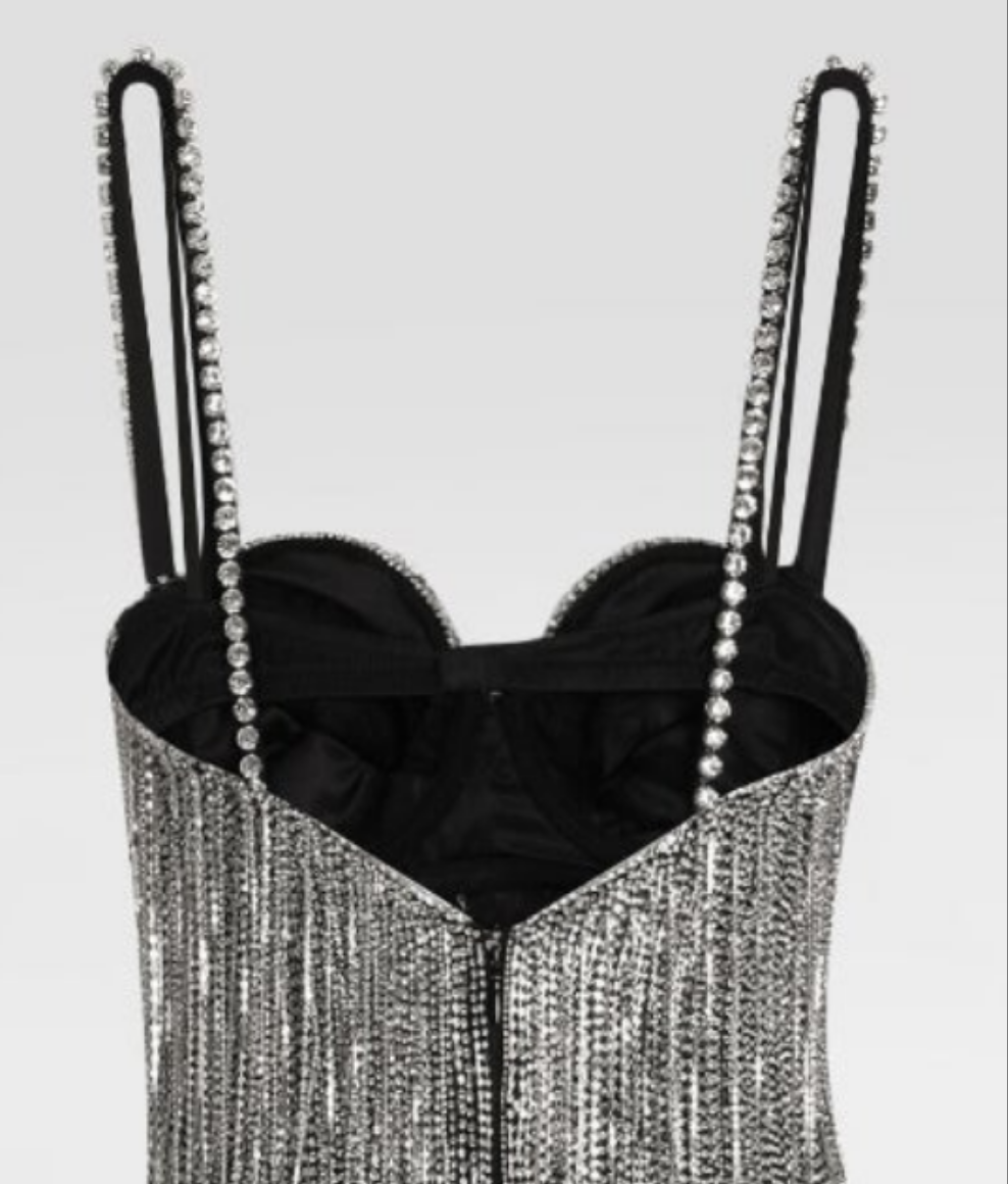 Dolce And Gabbana Marquisette calf-length dress with sequined fringing
