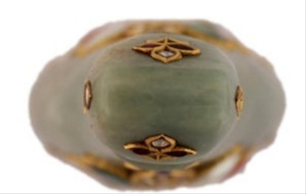 24k Gold Mughal Jadeite Jade Whiskey Flask Encrusted with Nine Gemstones Coral,Diamond,Jade,Blue Sapphire,Yellow Sapphire