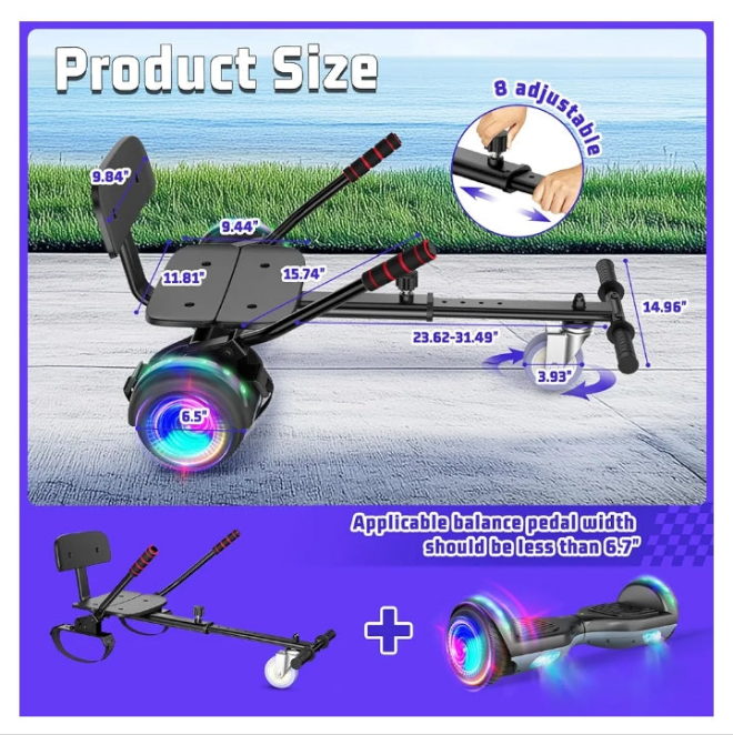 Scooter with Seat Attachment, Scooter Go Kart Combo with Corlorful LED Lights, Adjustable Frame Length, for Kids