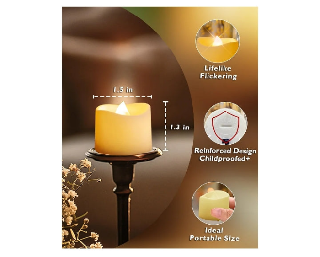 48-Pack Novelty Flickering Flameless Tea Lights Candles, 200+Hours Battery-Operated LED Fake Candles for Wedding Table Centerpieces,Proposal,Anniversary, Ivory Base, Ø1.5'' × H1.3''