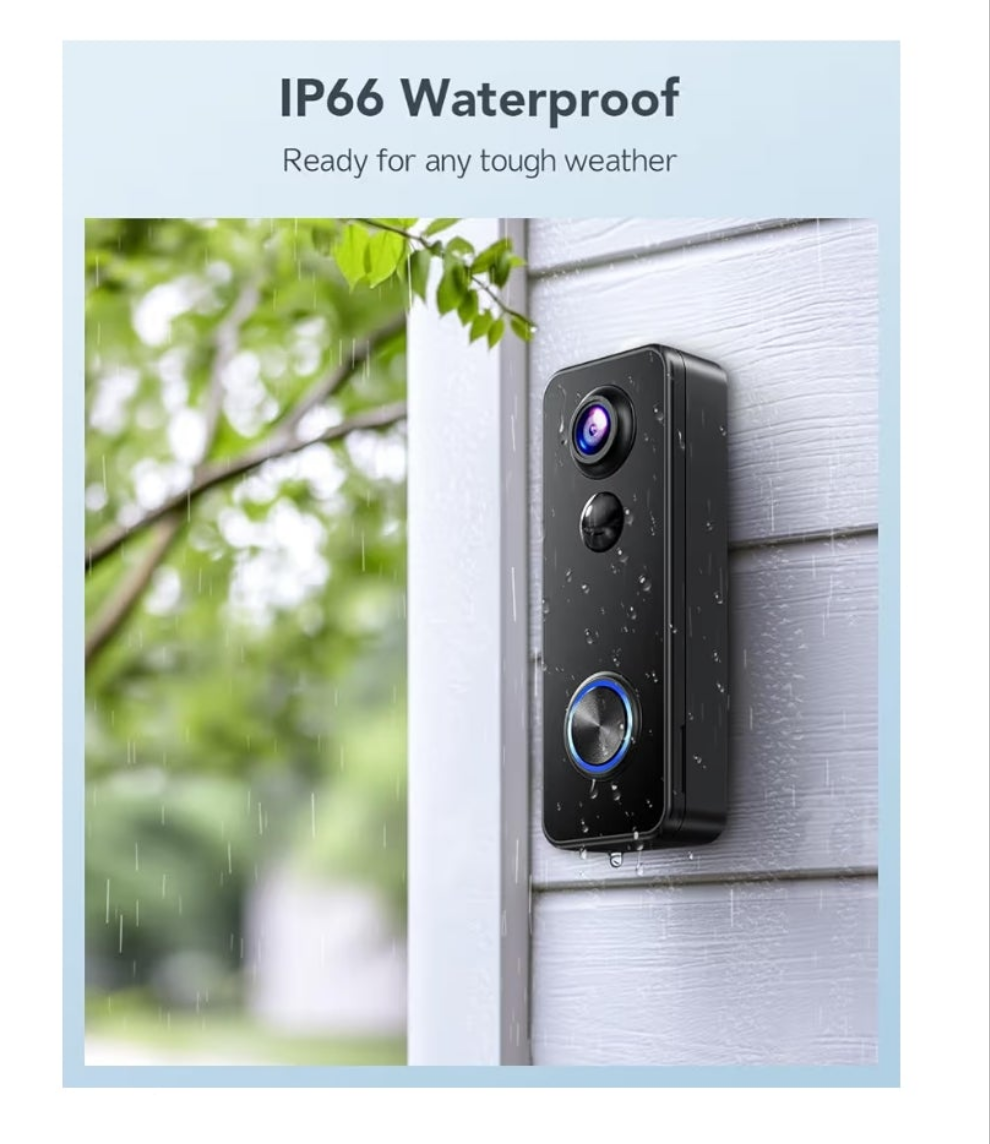 Wireless Video Doorbell Camera, 180° Head-to-Toe Video, Live View with Two-Way Talk, 2.4G Wi-Fi Doorbell Camera with Chime, Local/Cloud Storage, Human Detection, Works with Alexa & Google Home