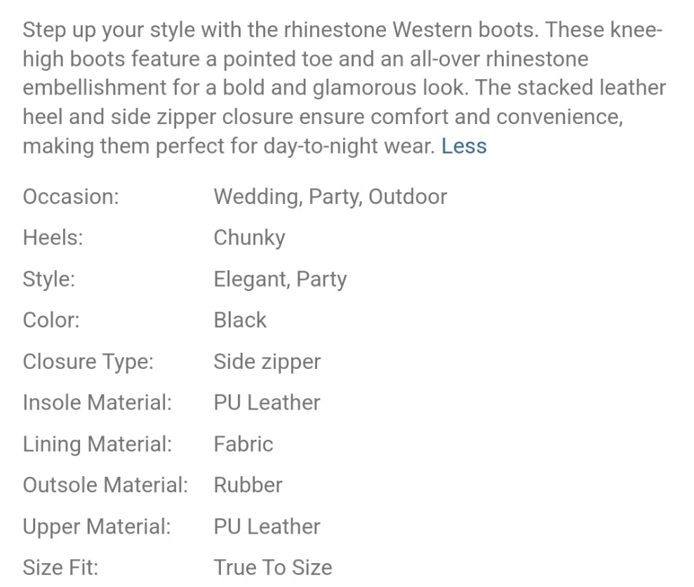Rhinestone Western Knee-High Boots Point Toe Chunky Stacked Heel Party Boots