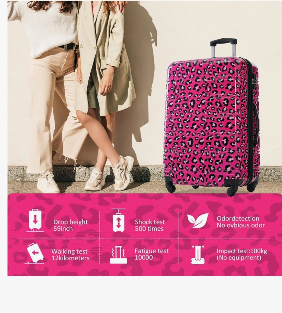 Luggage Sets 3 Piece, Hardside Expandable Suitcase Set with Spinner Wheels, Lightweight Leopard 20+24+28 IN Suitcase with Carry on Luggage, Leopard
