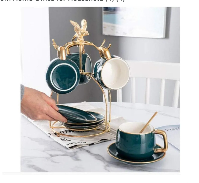 Gold plated Exquisite Ceramic Tea Set Coffee Cup Dish Spoon Set European Gold-Plated Side Cup with Creativefor Living Room Home Office for Household (4) (4)
