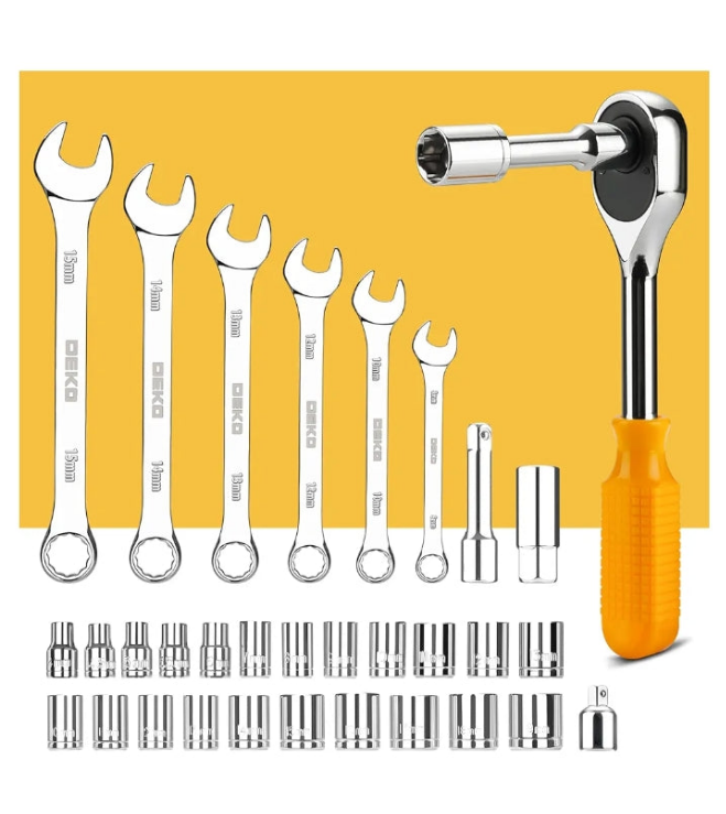 DEKOPRO 228 Piece Socket Wrench Auto Repair Tool Combination Package Mixed Tool Set Hand Tool Kit with Plastic Toolbox Storage Case