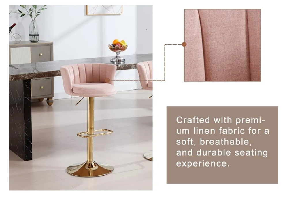 Swivel Bar Stools Set, Velvet Upholstered Bar stools with Golden Metal Adjustable Legs, Modern Barstools with Back for Kitchen, Dining Room, Counter,