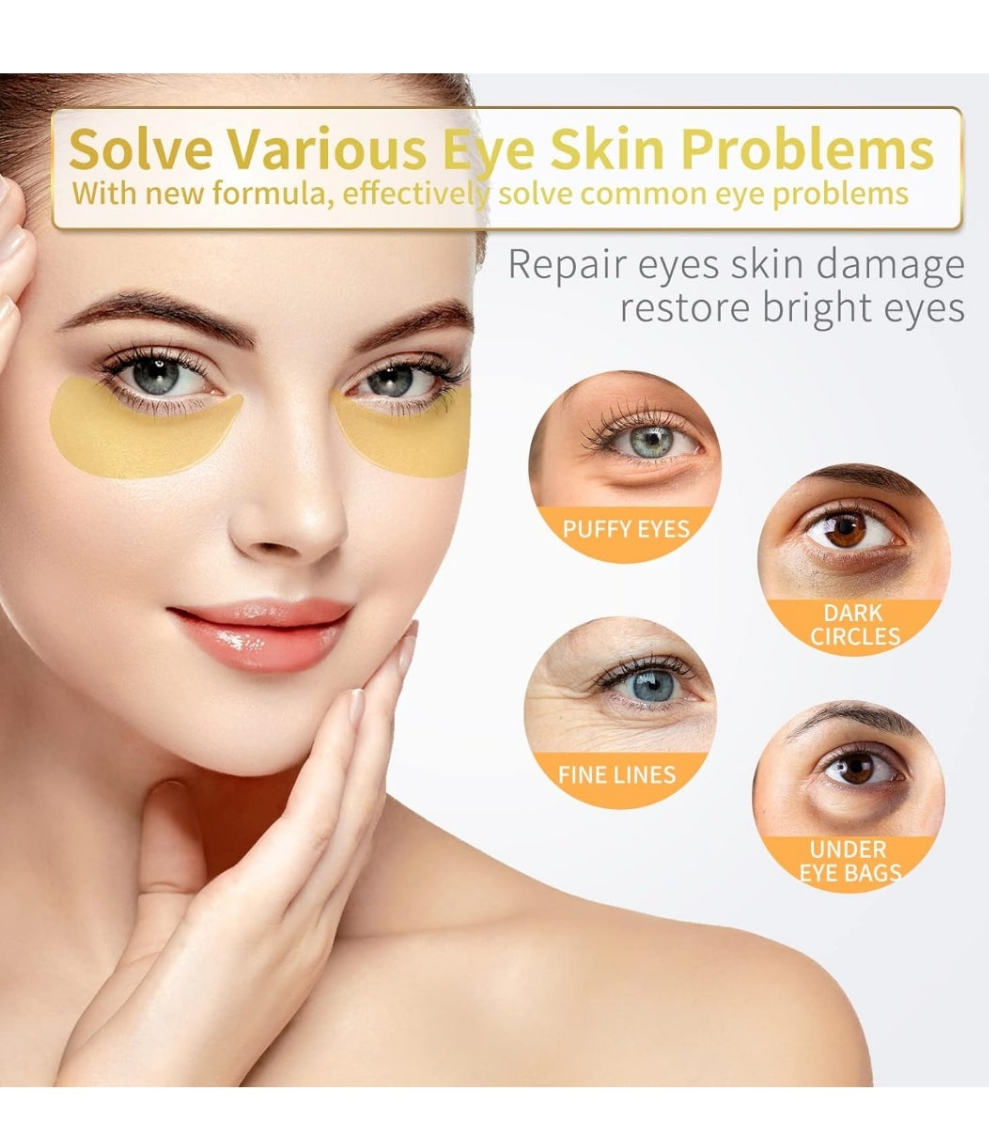 24K Gold Under Eye Patches - 60 Pack for Puffy Eyes, Dark Circles, Bags & Wrinkles with Collagen & Hyaluronic Acid
