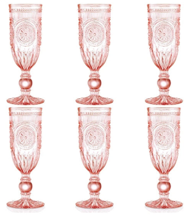 Pink Champagne Glasses set of 6 pink champagne flutes 100% dishwasher safe true pink glassware with vintage glassware vibes