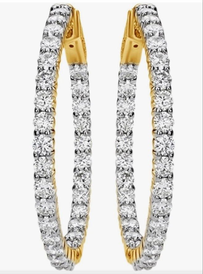 14K Natural Diamond Inside-Out Hoop Earrings In 14K Solid Gold