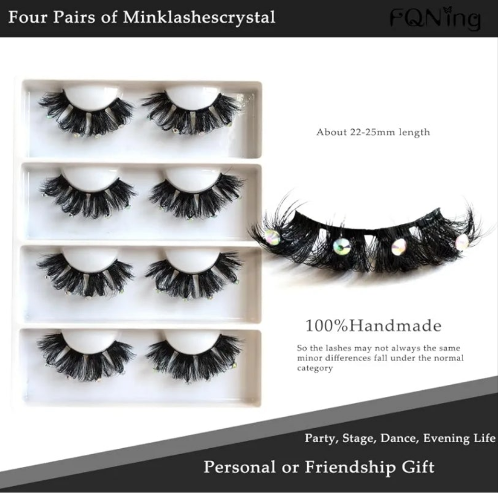 Mink Lashes with Glitter Rhinstones for Party Dramatic Diamond Decorative Gem Eyelashes (crystal) Cocomoney
