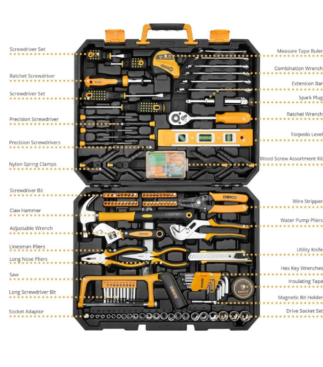 DEKOPRO 228 Piece Socket Wrench Auto Repair Tool Combination Package Mixed Tool Set Hand Tool Kit with Plastic Toolbox Storage Case