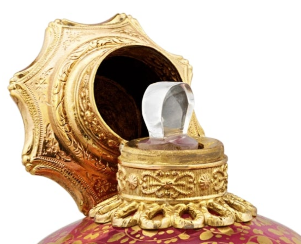 Fabulous Piece A Palais-Royal Mother-of-Pearl Perfume Box and Flasks made of crystal gilt bronze and pink opaline glass. Absolutely stunning. π