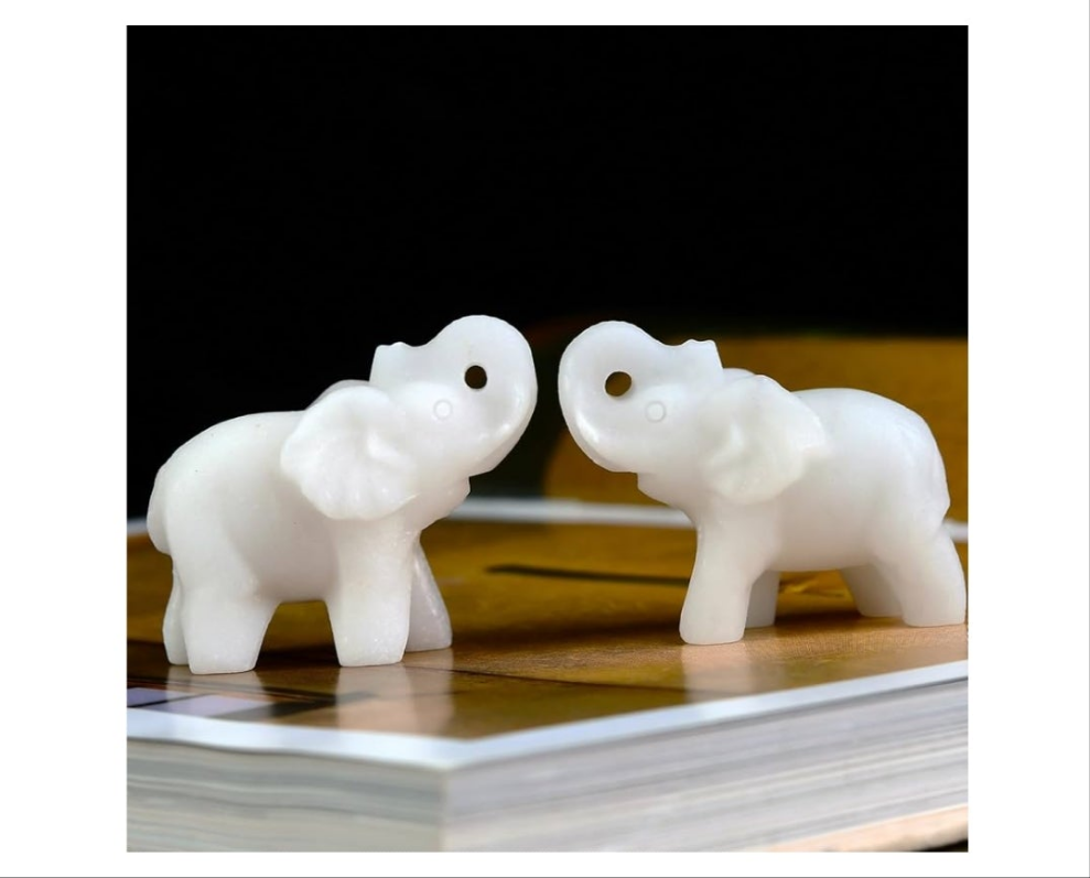 1.8 Inch White Jade Elephant Crystal Decor, Healing Crystal Cute Figurines,White Elephant Gemstones Decorations Statue, Lucky Reiki Stones in Home and Office Meditation Gift for Women and Men