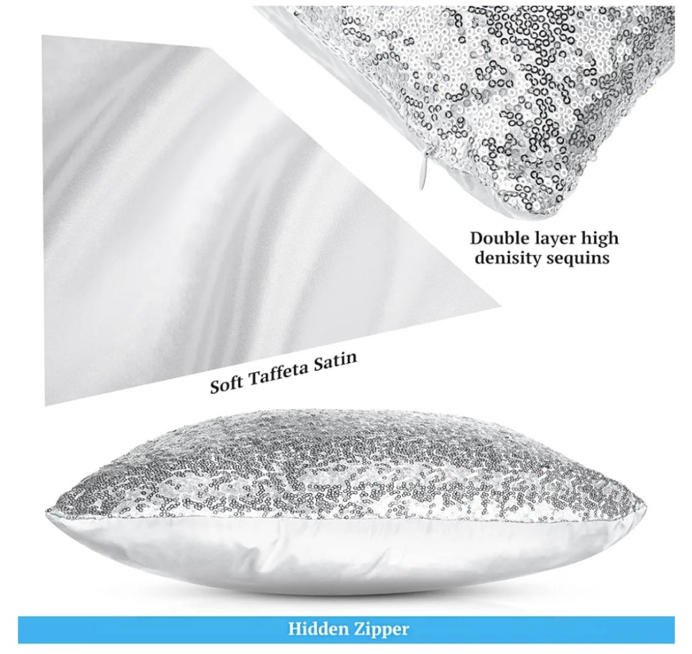 4 Pcs Sequin and Fluffy Pillow Covers Winter Faux Fur Throw Pillow Cases Glitter Bling Soft Fuzzy Cushion Cover for Couch Bed Sofa Xmas Day(18 x 18 Inch, 12 x 20 Inch,Silver