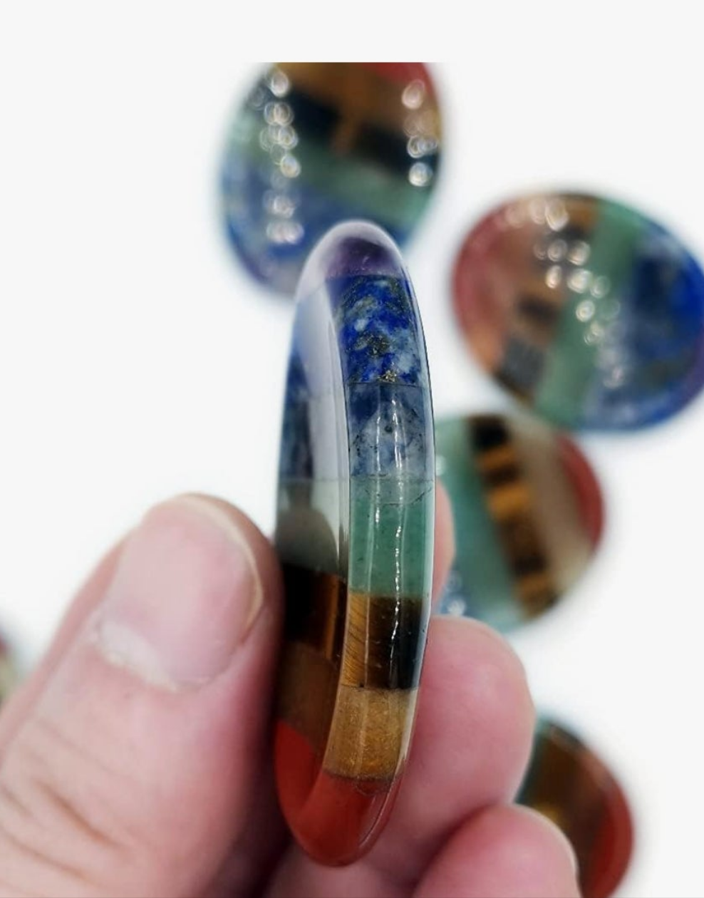 Thumb Worry Stone for Anxiety, 7 Chakra Crystals Healing Stones, Oval Chakra Worry Stone, Meditation Crystal