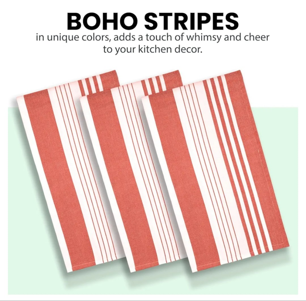 6 Stripe Kitchen Towels Decor Mordern Design Centreband Tea Dish Towels Boho Stripe Absorbent Festive Gift Set of 6 Pantry Reusable Kitchen Dish Towel|Easter Spring Decor 18x28 Inch