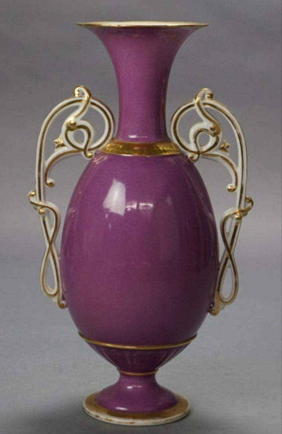 Antique Old Paris Porcelain Scenic Landscape Vase with Scroll Form Handles