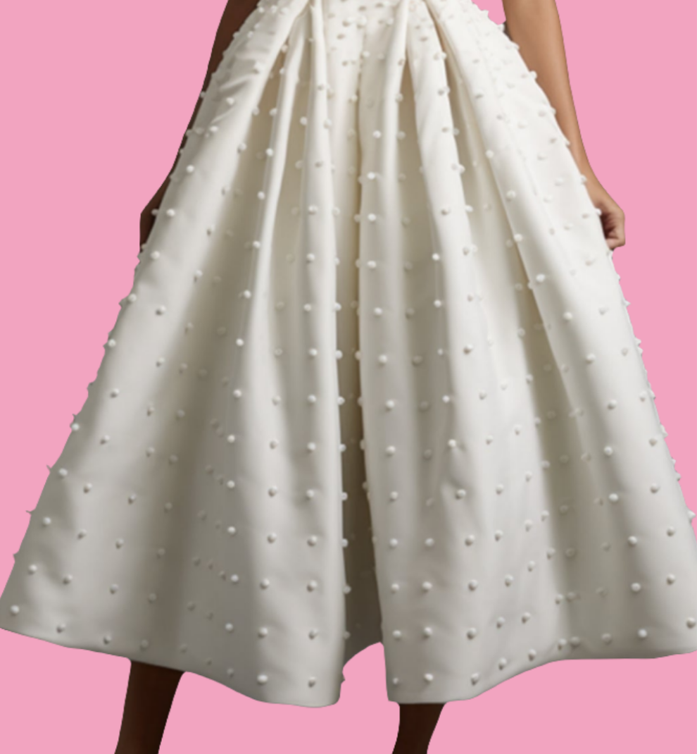 Wedding Strapless Bubble Beaded Tunic Midi Dress-White
