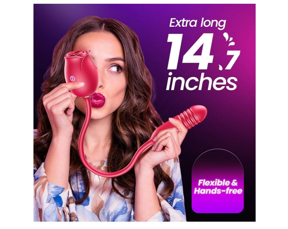 Vibrator Dildo Sex Toys for Women - MOOLIGIRL Rose Sex Toy with Thrusting G Spot Vibrators & 10 Sucking Modes for Clitoral Nipple Stimulation Anal Double-Ended Dildos Adult Sex Toys Games for Couples