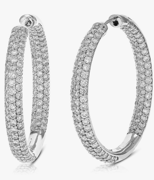 4 cttw Lab Grown Diamond Hoop Earrings for Women Round in .925 Sterling Silver Prong Set 1 1/4 Inch