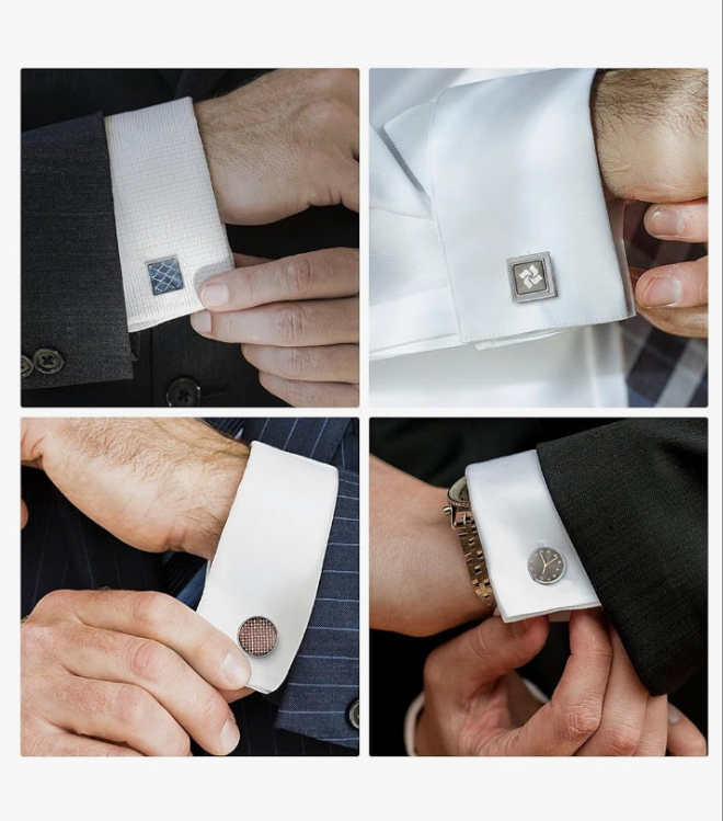 12 Pairs, Classic Fashion Men's Cuff Links Silver-Tone Gold-Tone Black for Business Wedding Party Gift Box