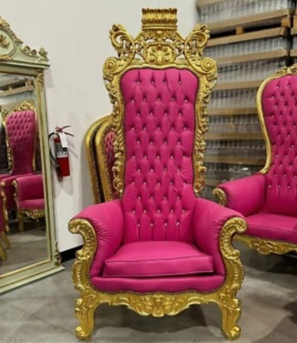 Pink Throne Chair 77"H Pink Leather Chair * French Style