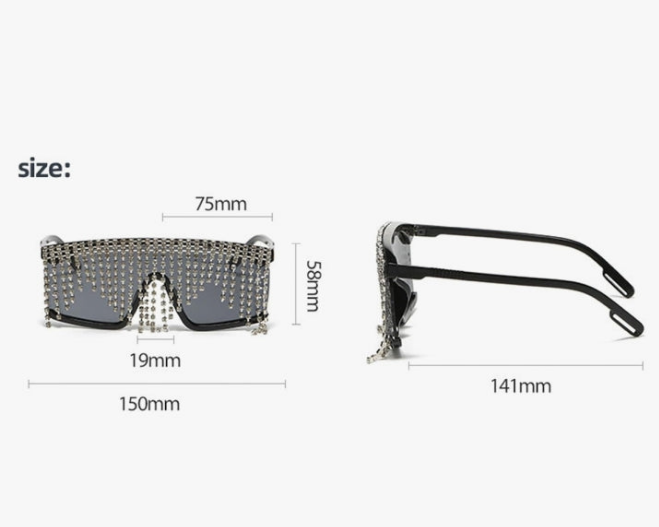 Super fun Mask Rhinestone Tassel sunglasses for women, frame embedded