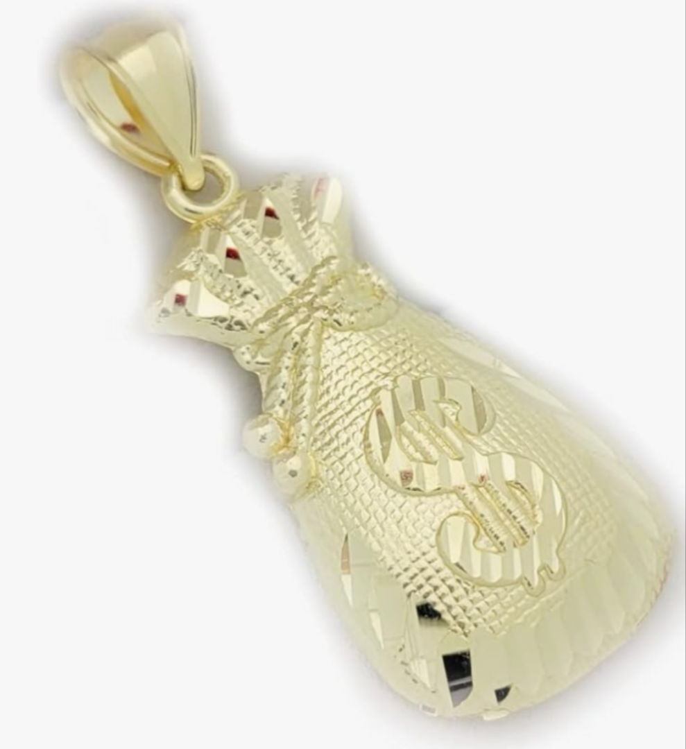 COCOMONEY 10K Yellow Gold Money Bag Pendant Treasure Dollar Sign Pendant