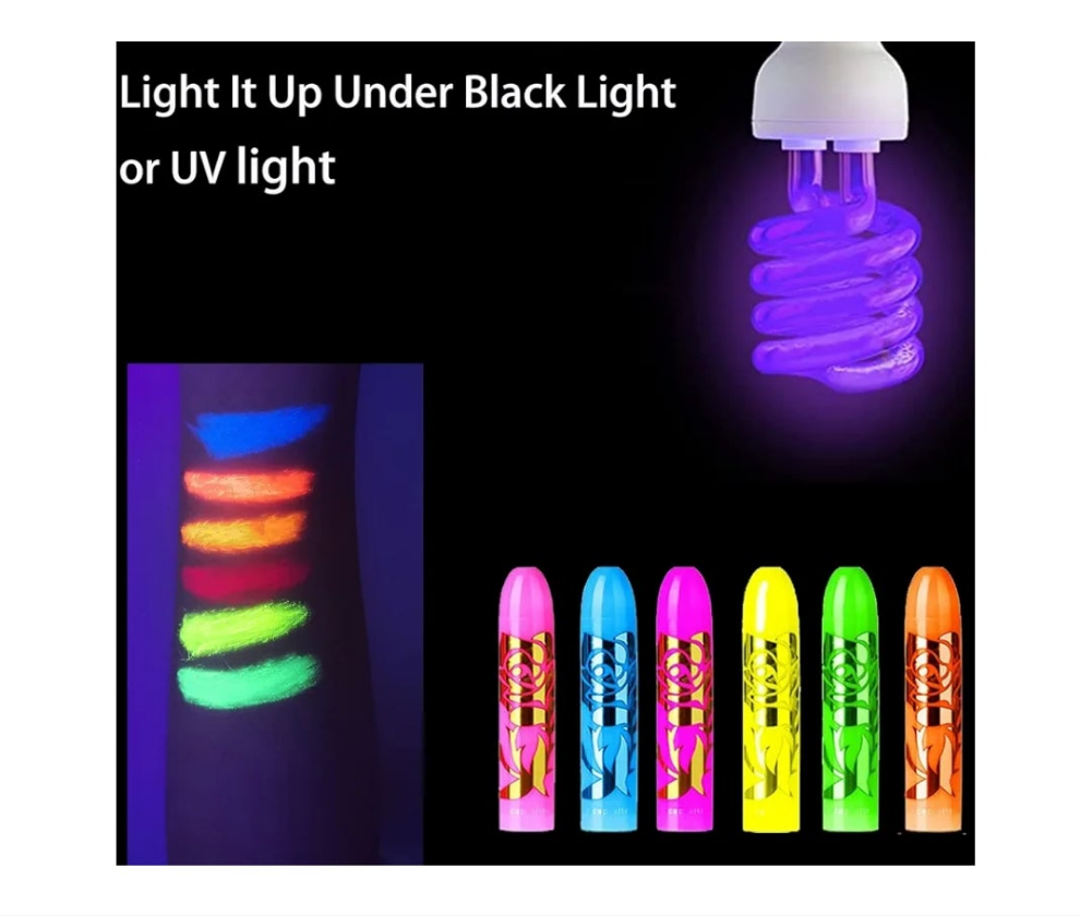 12 PCS Glow Face Body Paint, Glow In The Dark Under UV Black Light Sticks Makeup Neon Face Painting Kits for Adult Halloween Festival Accessory Glow Party Supplies