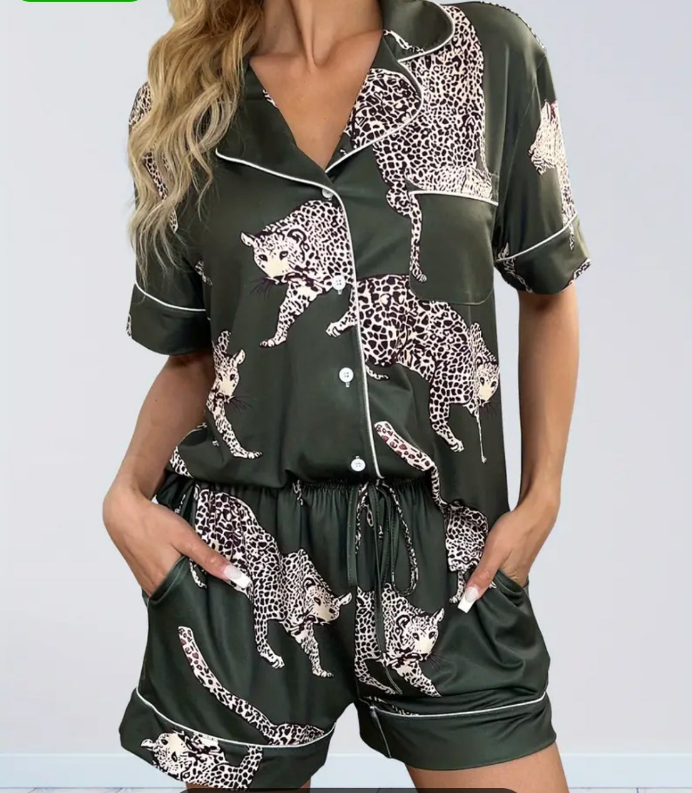 2 piece pajama set Leopard Print fashion print