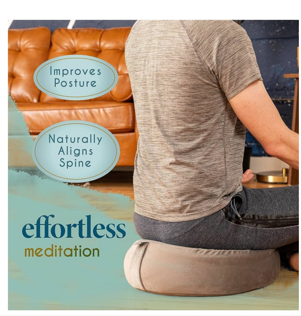 Meditation Cushion - Comfortable Floor Pillow - Traditional Tibetan Meditation Pillow with Beautiful Velvet Cover - Large Floor Cushion Seating for Adults - Premium Yoga Buckwheat Bolster