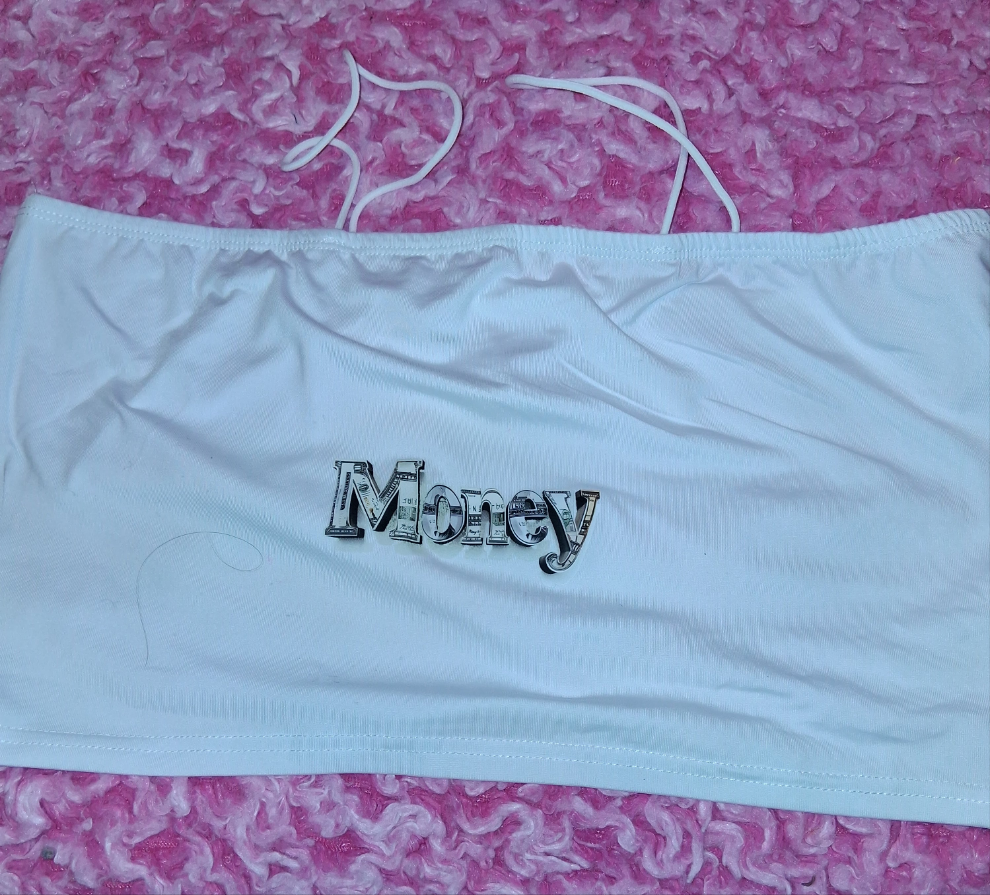 COCOMONEY BELLY SHIRT white Spandex cotton crop top