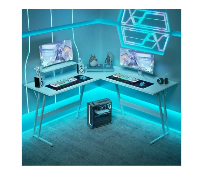 L Shaped Gaming Desk Computer Corner Desk PC Gaming Desk Table with Large Monitor Riser Stand for Home Office Sturdy Writing Workstation