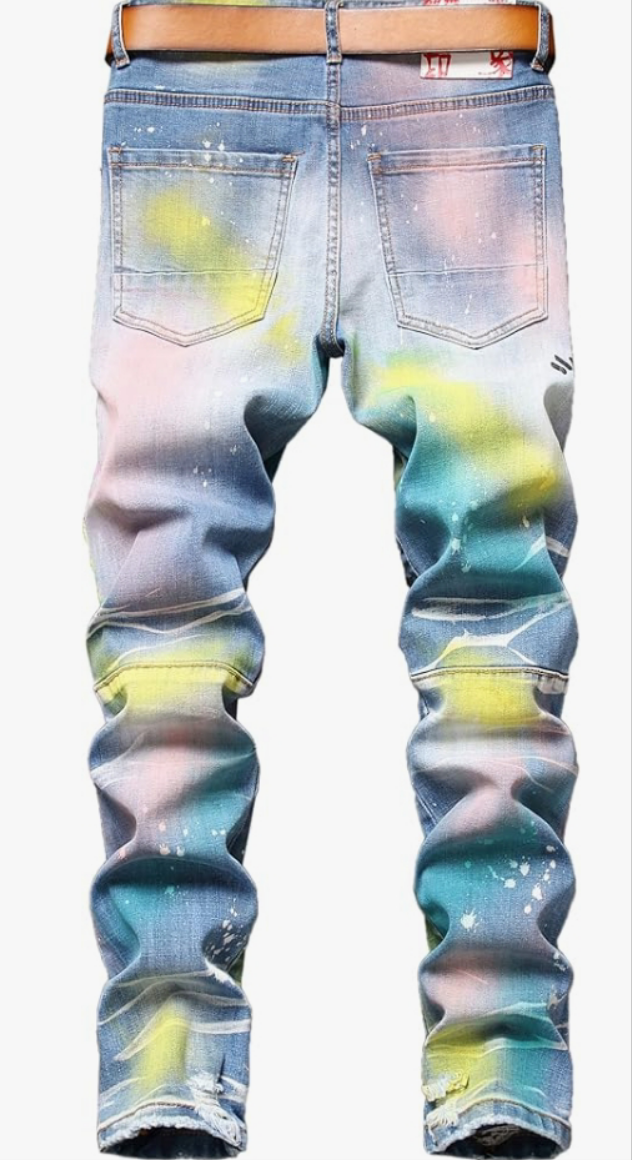 Men's Printed Jeans Skinny Denim Pants