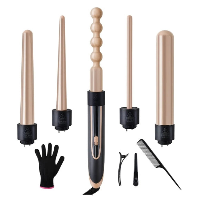 Curling Wand 5 in 1 Hair Curlers Iron Set Beach Waver Curling Iron with 5 Interchangeable Ceramic Tourmaline Barrel for Long Short Hair Styles Curling Iron Fast Heating Hair Cripmer for Women