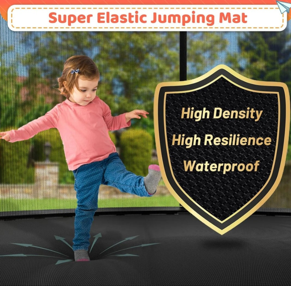 14FT Round Backyard Outdoor Trampoline with Safety Enclosure, Light, Sprinker, with accessories