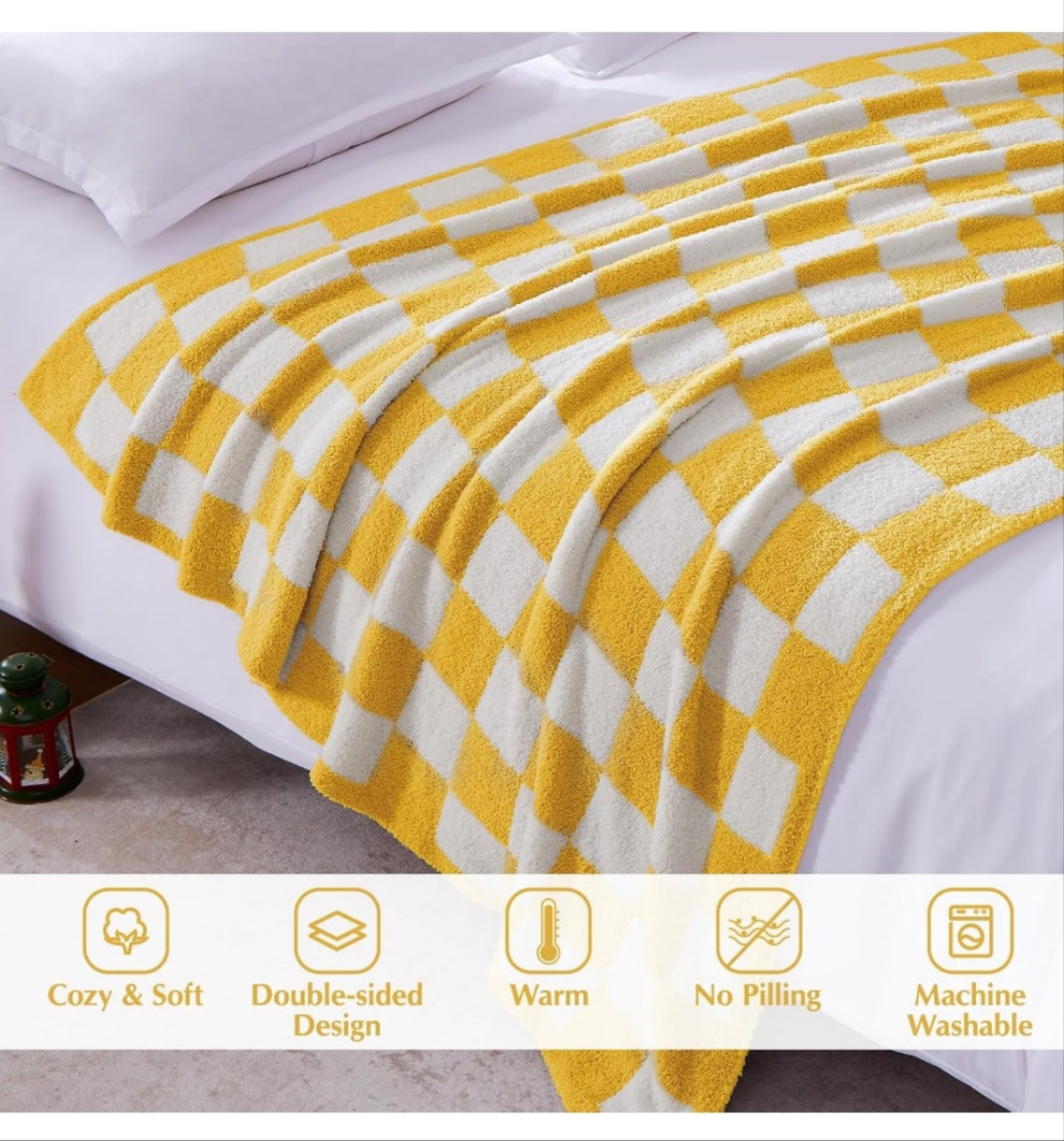 Checkered throw blanket soft cozy breathable lightweight