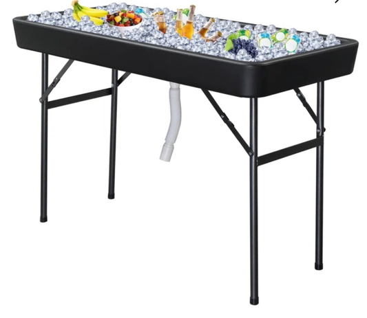 Portable Party 4 FT. Folding Ice Cooler Table with Removable Matching Skirt and Drain HoseIce folding table comes with a drain hose