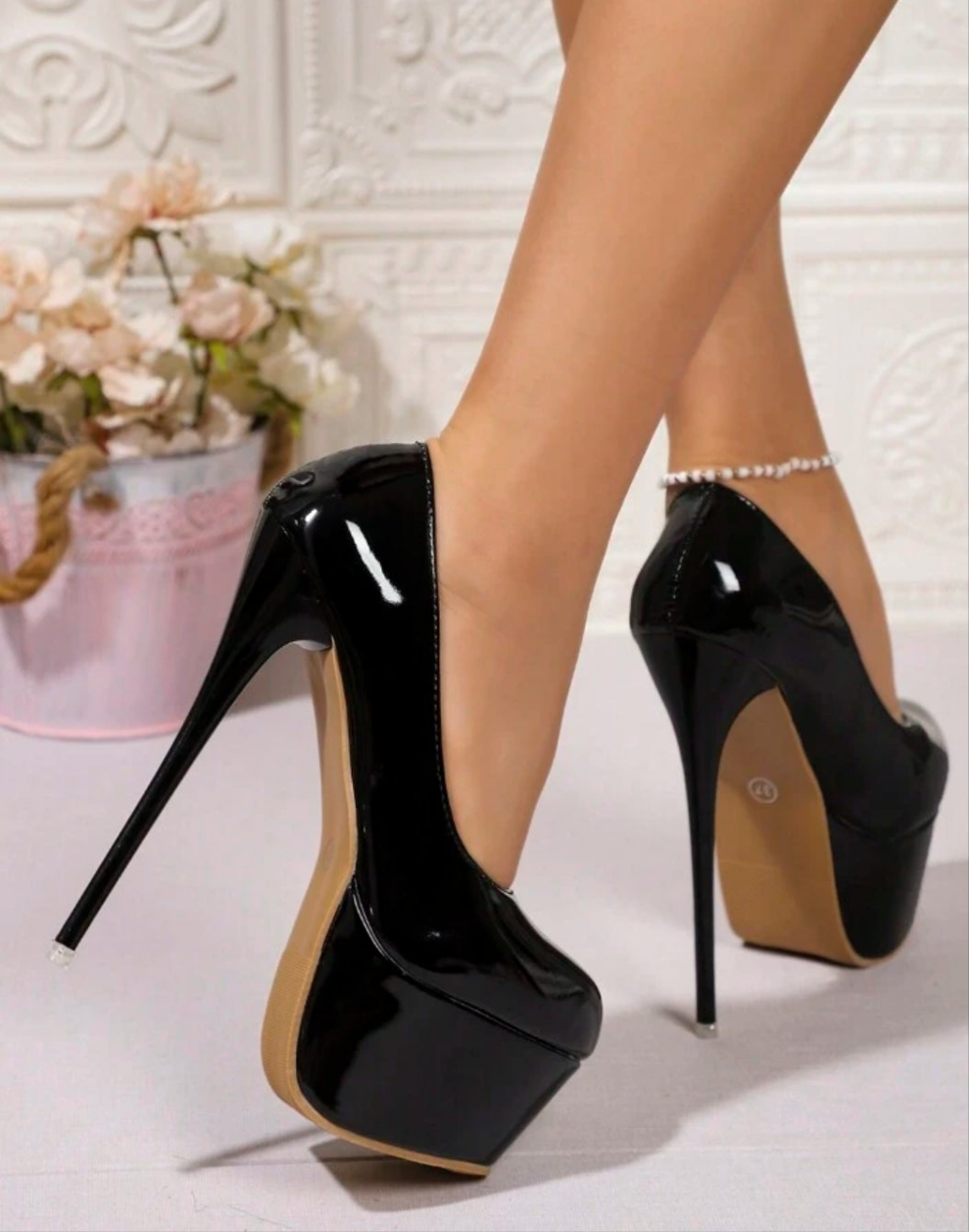 High Heel Slip-On Shoes, Fashionable Comfortable Non-Slip Hollow Design Platform Pumps