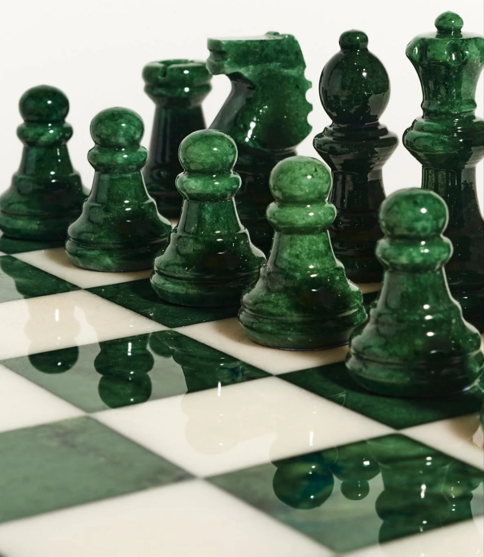 Magenta/White Large Italian Alabaster Chess Set