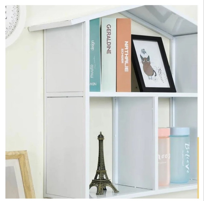 Wall Mount Shelves Small House Shape Floating Shelves Metal Frame,Wall Mounted Display Shelves Storage Unit,Modern Home Decor Wall Shelf Bookshelves for Living Room,Nursery,Office,Bedroom,Bathroom,