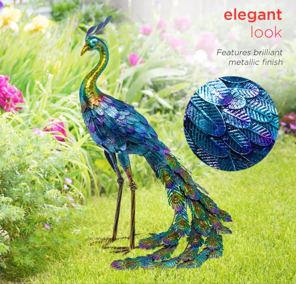 Peacock Statue Colorful Outdoor Weatherproof