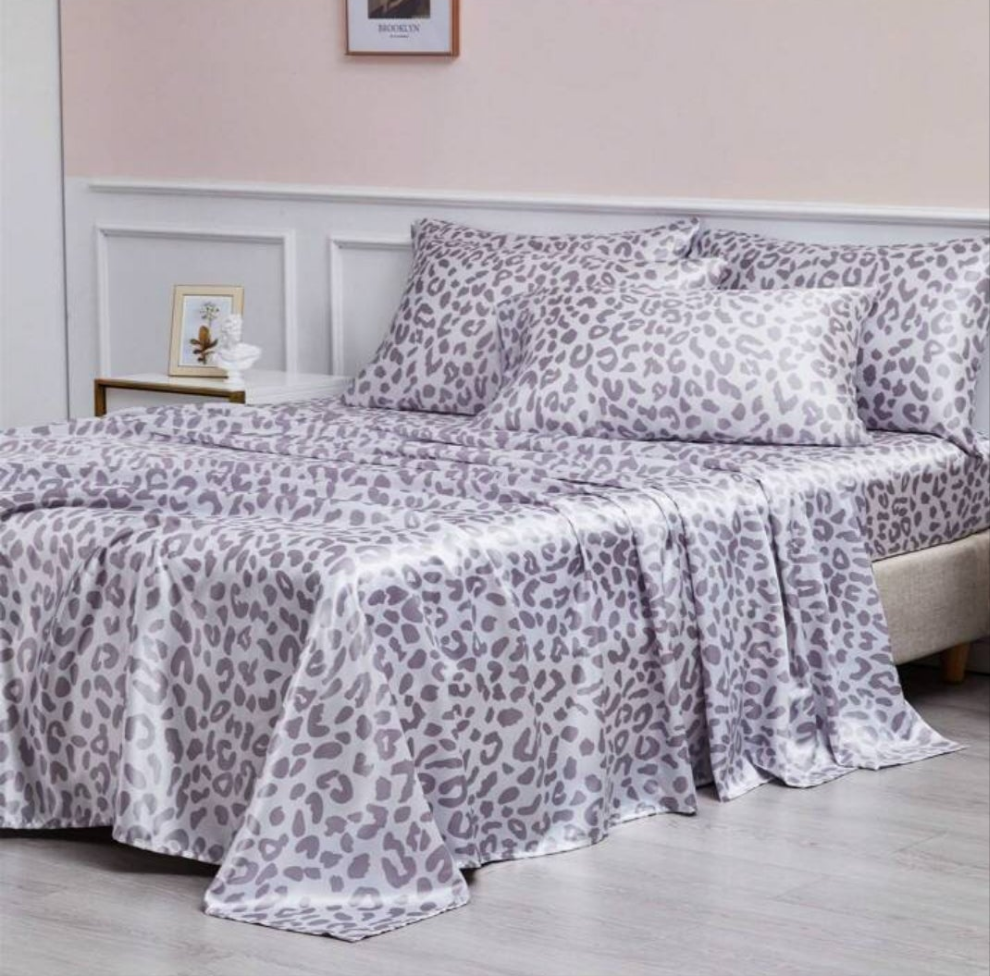 Luxury Satin Sheet Set Leopard Pattern Silky Bed Sheet With Fitted Sheet Pillowcase Ultra Soft Wrinkle Free
