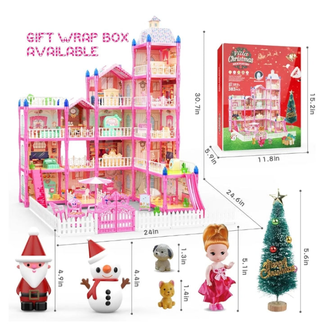 Dollhouse, Dollhouses Gifts for Girls, Doll House Playhouse Toys, 5 Stories 15 Rooms Doll Houses Dolls House for 4 5 6 7 8 9 10 Year Old Girls
