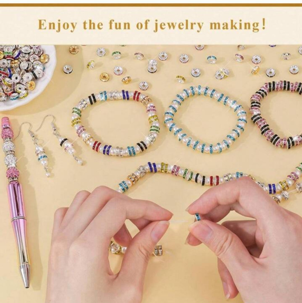 600pcs 8mm Spacer Beads For Crafting Rondelle Spacer Beads With Box Fancy Sparkle Crystal Rhinestone Spacer Loose Beads For Necklace Bracelet Earring Jewelry Making And Pens DIY multicolor