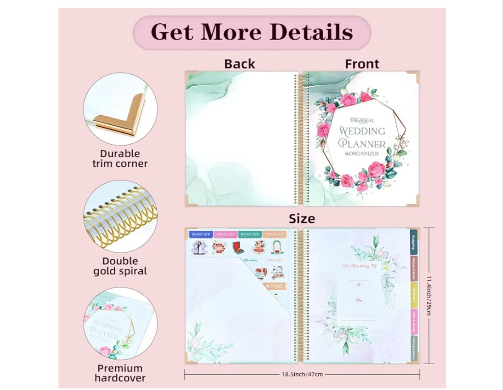 Wedding Planner for Bride: Wedding Planning Book and Organizer for Newly Engaged Couples 176 Pages Bridal Wedding Organizer Notebook with Sticker Checklists & Calendars for Bride To Be